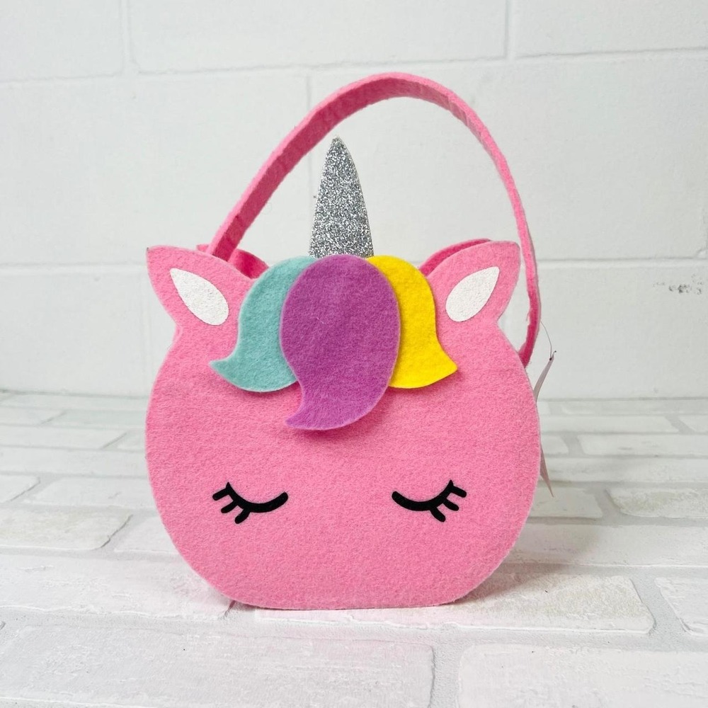 Spritz Pink Felt Unicorn Easter Basket Glitter Horn Kids Tote Bag 240044518